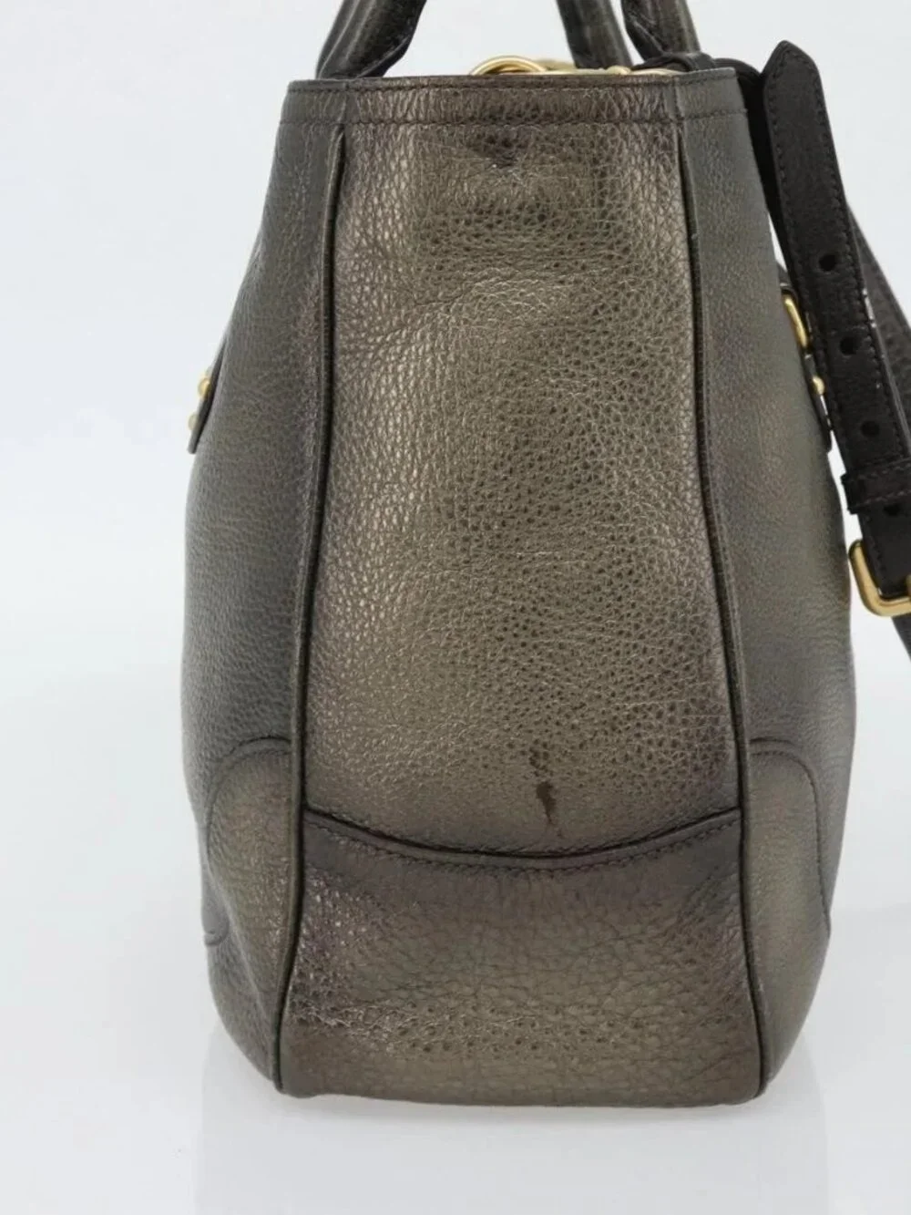 PRADA Tote Bag Leather 2way Gold Auth